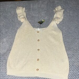 Mine Ivory Button-Front Ruffle Top